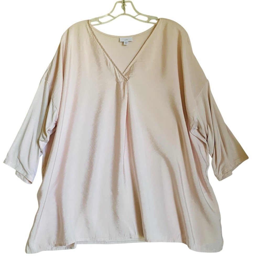 J.Jill Top Blouse 2X Nude Pink V-neck 3/4 Sleeve Tencel Modal Relaxed Minimalist